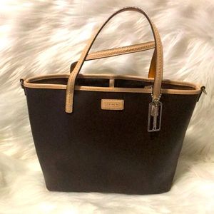 Coach City Metro Park F24341 Saffiano Brown Beige Leather Tote Bag